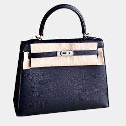 Hermes Black Epsom Leather Kelly 25 Top Handle Bag