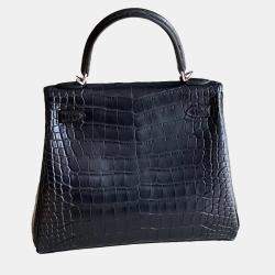 Hermes Black Matte Crocodile Leather Kelly 25  Shoulder Bag