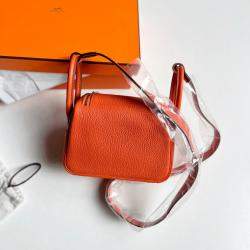  Hermes Flame Orange Leather Mini Lindy Bag