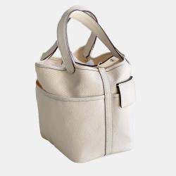  Hermes White Canvas Picotin 18 Cargo Handbag