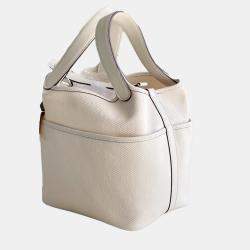  Hermes White Canvas Picotin 18 Cargo Handbag