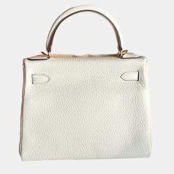 Hermes Cream White Leather Kelly 28 Top Handle Bag