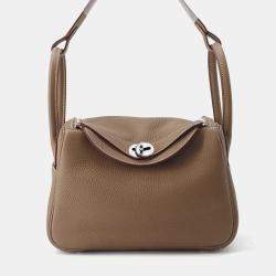 Hermes Etoupe Taurillon Clemence Leather Lindy 26 Shoulder Bag