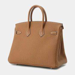 Hermes Gold Togo Leather Birkin 25 Top Handle Bag
