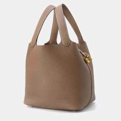 Hermes Etoupe Taurillon Clemence Leather Picotin Lock 22 Shoulder Bag