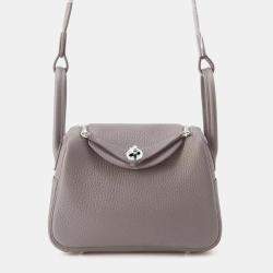 Hermes Gris Meyer Taurillon Clemence Leather Lindy Mini Shoulder Bag