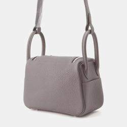 Hermes Gris Meyer Taurillon Clemence Leather Lindy Mini Shoulder Bag