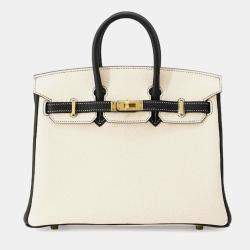 Hermes Craie Black Togo Leather Birkin 25 Tote Bag 