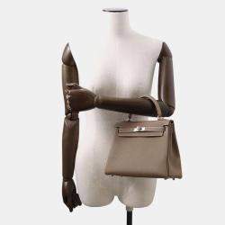 Hermes Etoupe Togo Leather Kelly 25 Top Handle Bag 