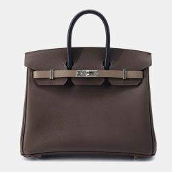 Hermes Tricolor Ecorce Etoupe Black Epsom Leather Birkin 25 Bag 