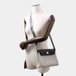 Hermes Black/Ecru Vache Hunter Leather Herbag Zip Toile Military Mini Shoulder Bag