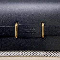 Hermes Black/Ecru Vache Hunter Leather Herbag Zip Toile Military Mini Shoulder Bag