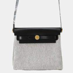 Hermes Black/Ecru Vache Hunter Leather Herbag Zip Toile Military Mini Shoulder Bag