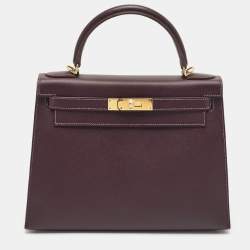 Hermès Raisin/Bleu de Malte Epsom Leather Gold Finish Kelly Sellier 28 Bag