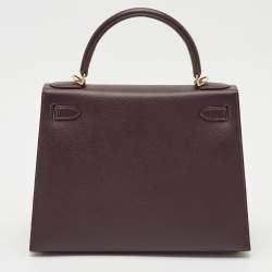 Hermès Raisin/Bleu de Malte Epsom Leather Gold Finish Kelly Sellier 28 Bag