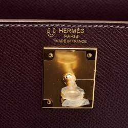 Hermès Raisin/Bleu de Malte Epsom Leather Gold Finish Kelly Sellier 28 Bag