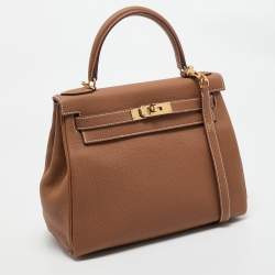 Pre Owned Hermès Gold Togo Leather Gold Finish Kelly Retourne 28 Bag