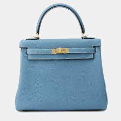  Hermes New Blue Jean Togo Leather Retourne Kelly 25 Top Handle Bag