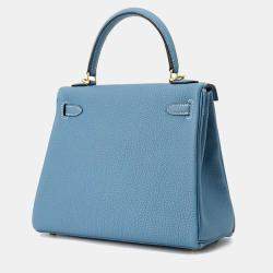  Hermes New Blue Jean Togo Leather Retourne Kelly 25 Top Handle Bag
