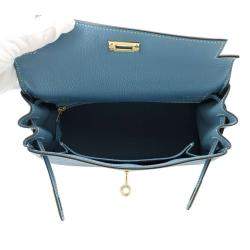  Hermes New Blue Jean Togo Leather Retourne Kelly 25 Top Handle Bag