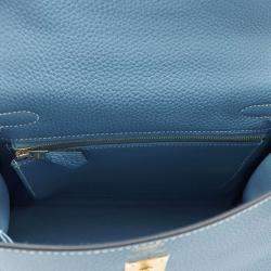  Hermes New Blue Jean Togo Leather Retourne Kelly 25 Top Handle Bag
