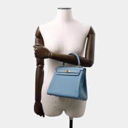  Hermes New Blue Jean Togo Leather Retourne Kelly 25 Top Handle Bag