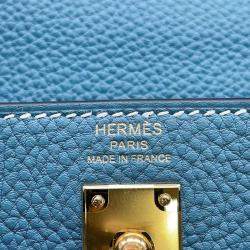  Hermes New Blue Jean Togo Leather Retourne Kelly 25 Top Handle Bag