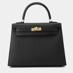 Hermes Black Epsom Sellier Kelly 25  Top Handle Bag