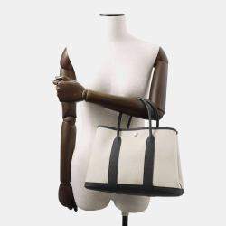 Hermes Beige/Black Toile H and Negonda Leather 30 Garden Party Tote Bag
