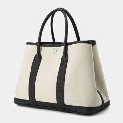 Hermes Beige/Black Toile H and Negonda Leather 30 Garden Party Tote Bag