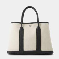 Hermes Beige/Black Toile H and Negonda Leather 30 Garden Party Tote Bag