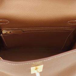 Hermes Gold Togo Leather 25 Kelly Top Handle Bag