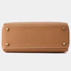 Hermes Gold Togo Leather 25 Kelly Top Handle Bag