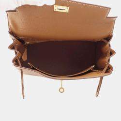 Hermes Gold Togo Leather 25 Kelly Top Handle Bag