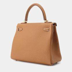 Hermes Gold Togo Leather 25 Kelly Top Handle Bag