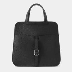 Hermes Black Taurillon Clemence Leather 25 Halzan Shoulder Bag 