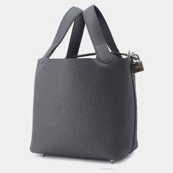 Hermes Ardoise Taurillon Clemence Leather Picotin Lock 18 Bucket Bag