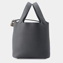 Hermes Ardoise Taurillon Clemence Leather Picotin Lock 18 Bucket Bag