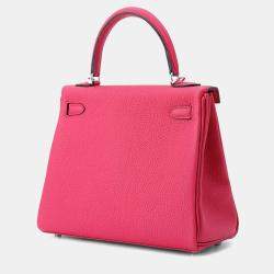 Hermes Kelly 25 Rose Mexico Togo Leather Top Handle Bag