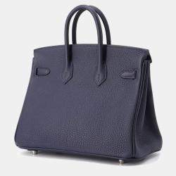 Hermes Birkin 25 Blue Nuit Togo Leather Top Handle Bag