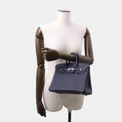 Hermes Birkin 25 Blue Nuit Togo Leather Top Handle Bag
