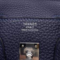 Hermes Birkin 25 Blue Nuit Togo Leather Top Handle Bag