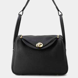 Hermes Lindy 26 Black Taurillon Clemence Leather Shoulder Bag