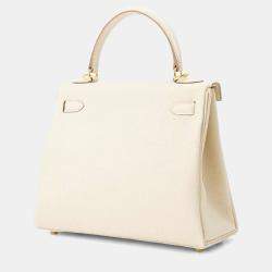 Hermes Kelly Retourne 25 Craie Togo Leather Top Handle Bag