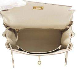 Hermes Kelly Retourne 25 Craie Togo Leather Top Handle Bag