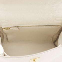 Hermes Kelly Retourne 25 Craie Togo Leather Top Handle Bag