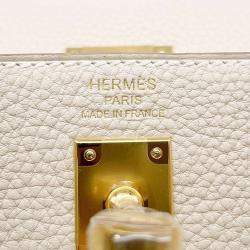 Hermes Kelly Retourne 25 Craie Togo Leather Top Handle Bag