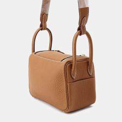 Hermes Lindy Mini Gold Taurillon Clemence Leather Shoulder Bag