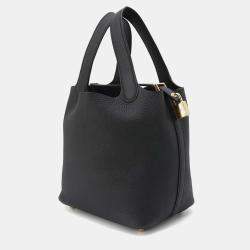 Hermes Picotin Lock 18 Black Taurillon Clemence Leather Top Handle Bag