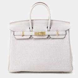 Hermes Birkin 25 Pearl Grey Togo Leather Top Handle Bag